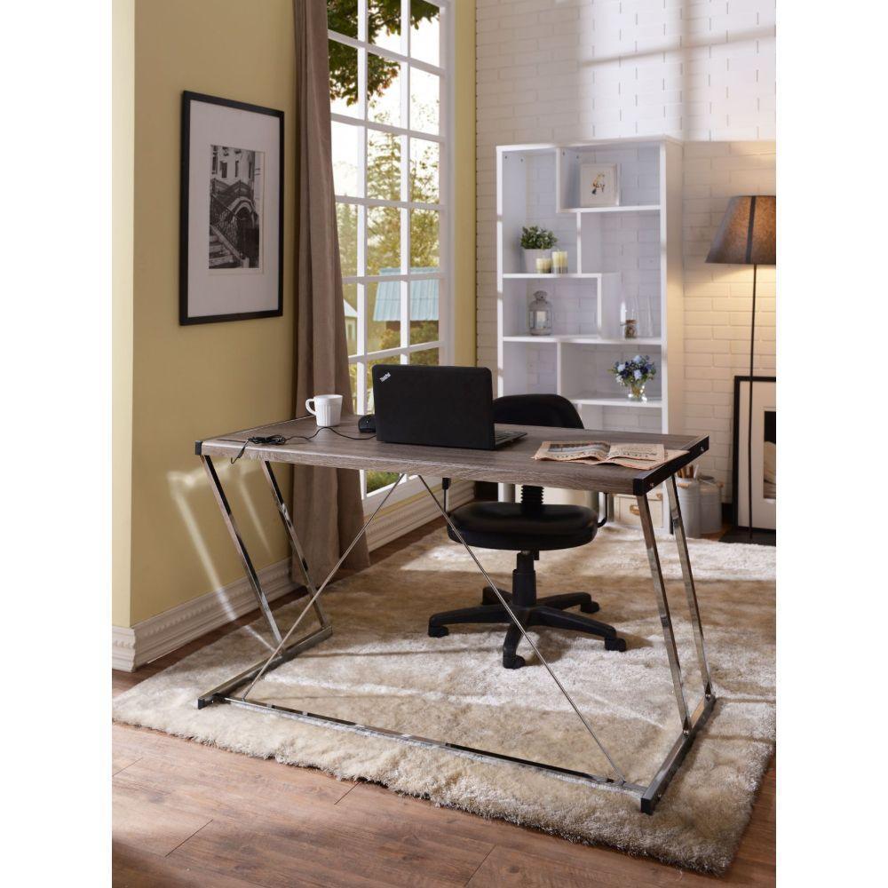 ACME Finis Desk (USB Dock), Weathered Oak & Chrome FredCo