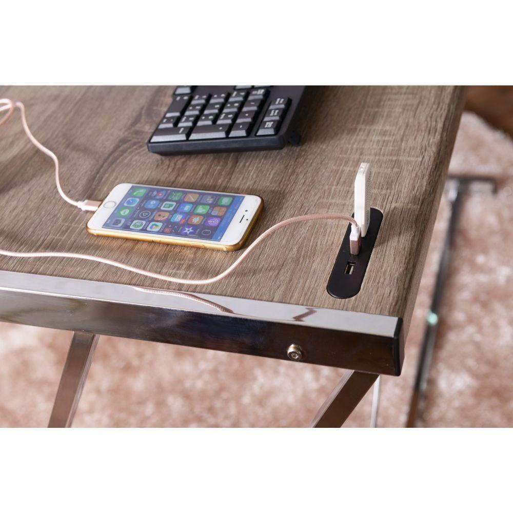 ACME Finis Desk (USB Dock), Weathered Oak & Chrome FredCo