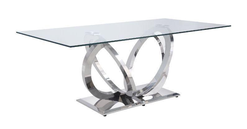 ACME Finley Dining Table, Clear Glass & Mirrored Silver Finish FredCo