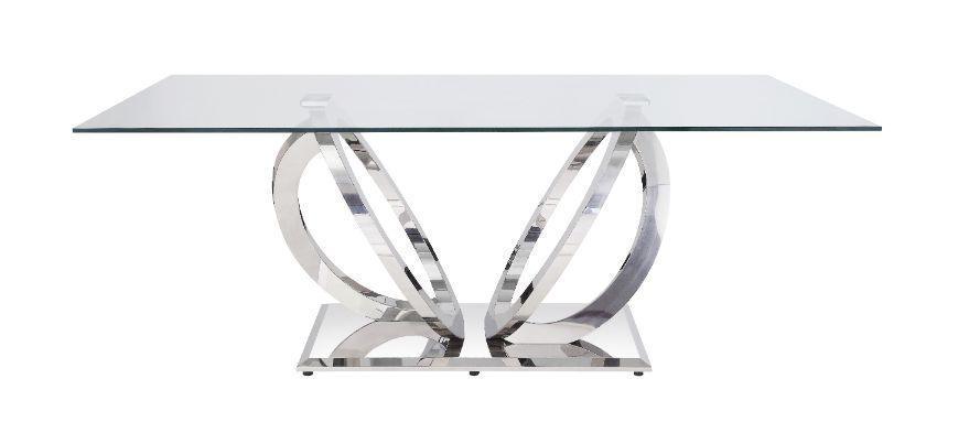ACME Finley Dining Table, Clear Glass & Mirrored Silver Finish FredCo