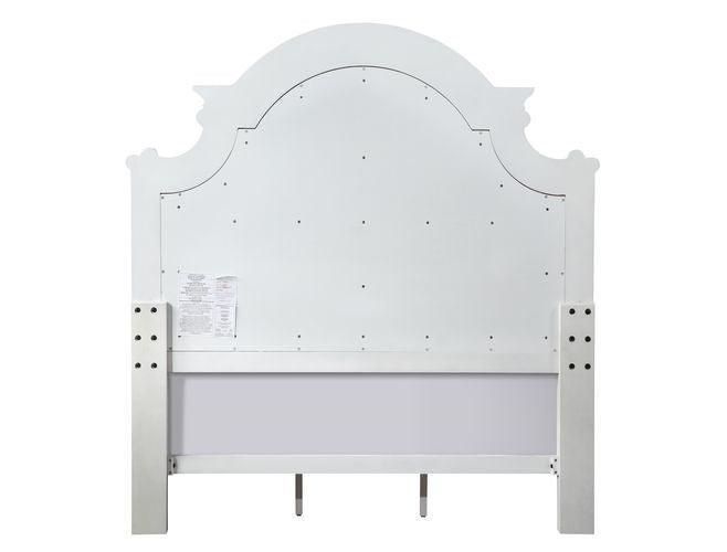ACME Florian Queen Bed , Beige PU & Antique White Finish FredCo