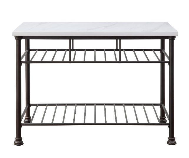 ACME Freyja Kitchen Island, White Cultured Stone & Gray Finish FredCo