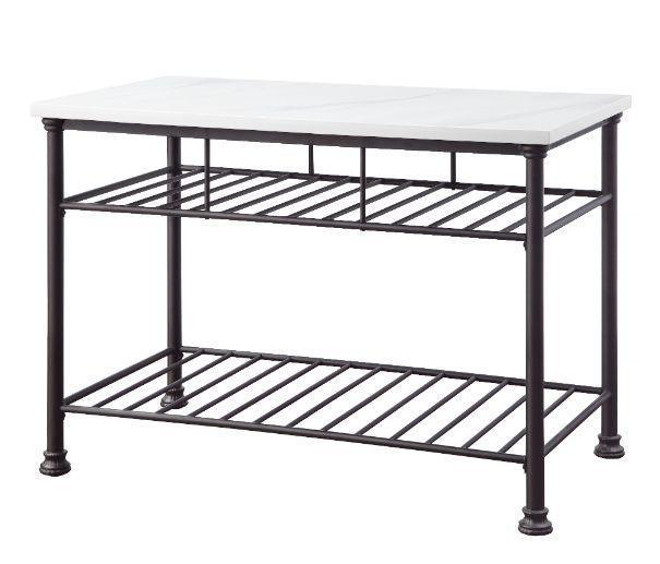 ACME Freyja Kitchen Island, White Cultured Stone & Gray Finish FredCo
