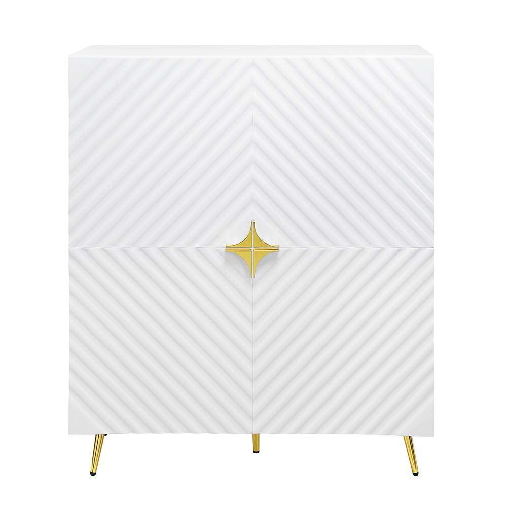 ACME Gaines Accent Cabinet, White High Gloss Finish FredCo