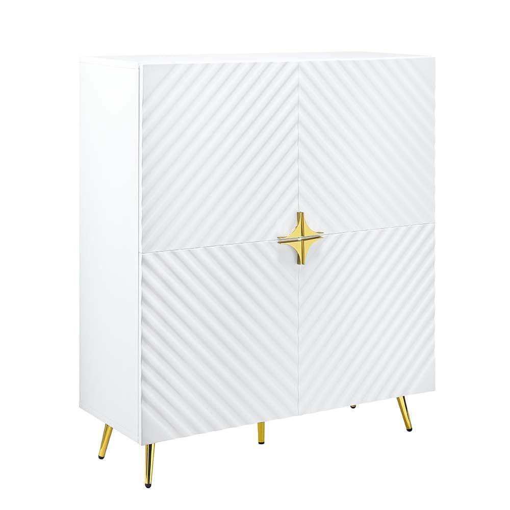 ACME Gaines Accent Cabinet, White High Gloss Finish FredCo
