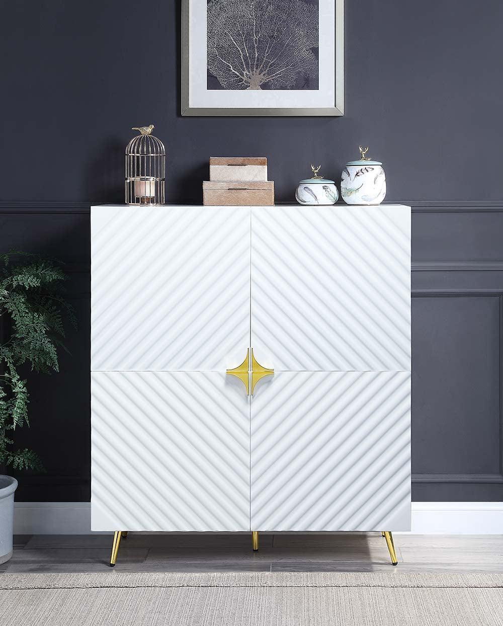 ACME Gaines Accent Cabinet, White High Gloss Finish FredCo