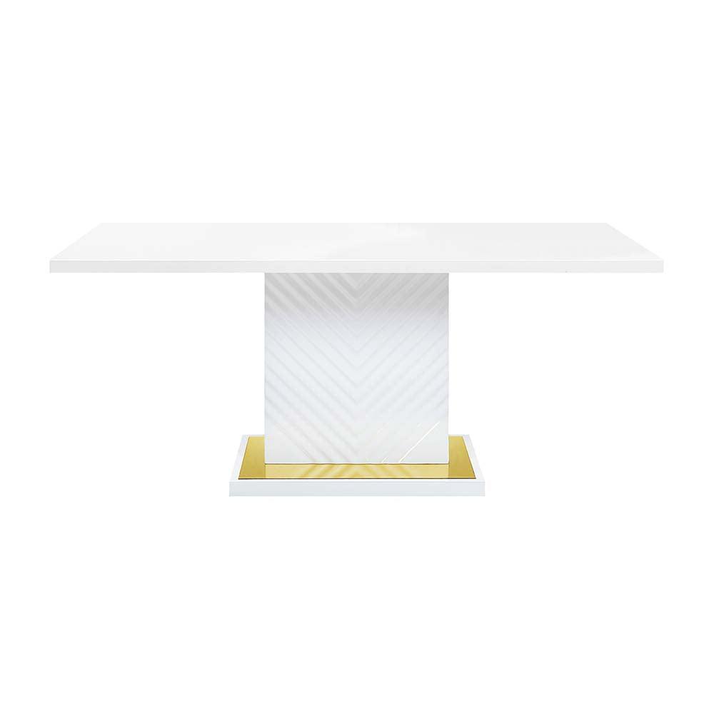 ACME Gaines Dining Table, White High Gloss Finish FredCo