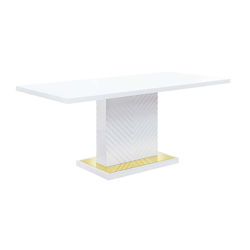 ACME Gaines Dining Table, White High Gloss Finish FredCo