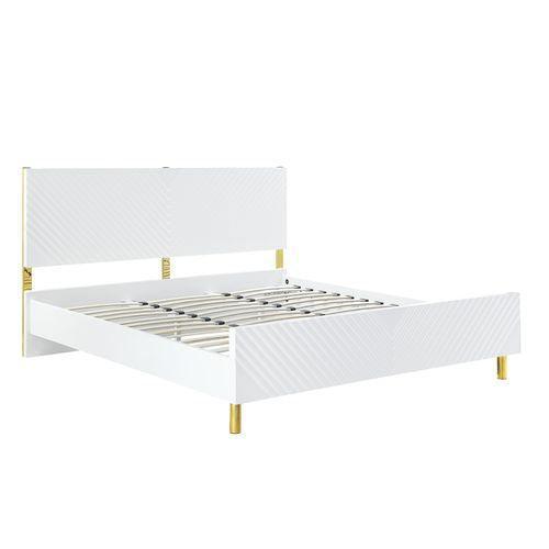 ACME Gaines Eastern King Bed, White High Gloss Finish FredCo