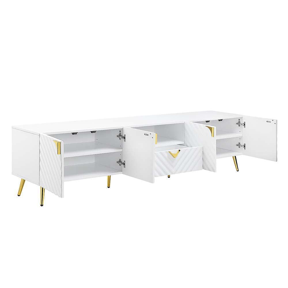 ACME Gaines TV Stand, White High Gloss Finish FredCo