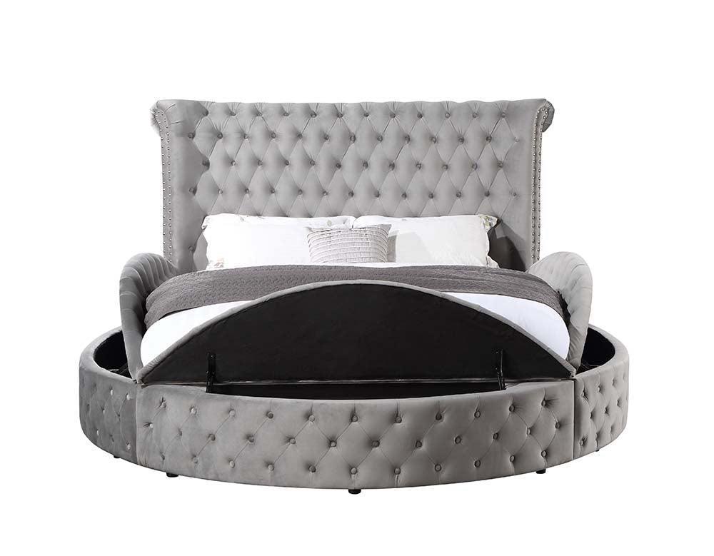 ACME Gaiva Queen Bed w/Storage, Gray Velvet FredCo