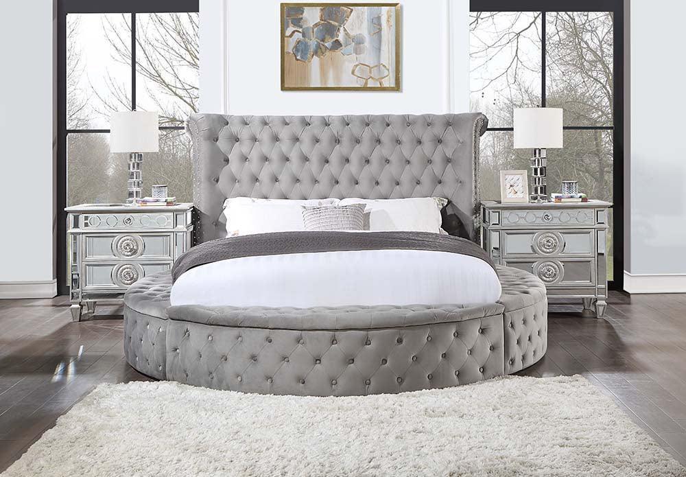 ACME Gaiva Queen Bed w/Storage, Gray Velvet FredCo