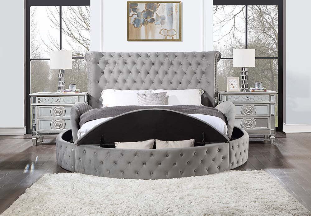 ACME Gaiva Queen Bed w/Storage, Gray Velvet FredCo