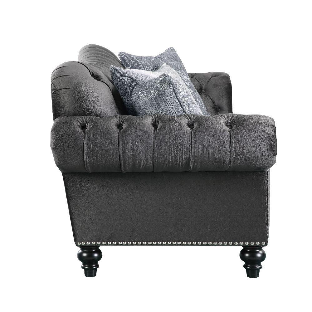 ACME Gaura Sofa w/4 Pillows, Dark Gray Velvet FredCo
