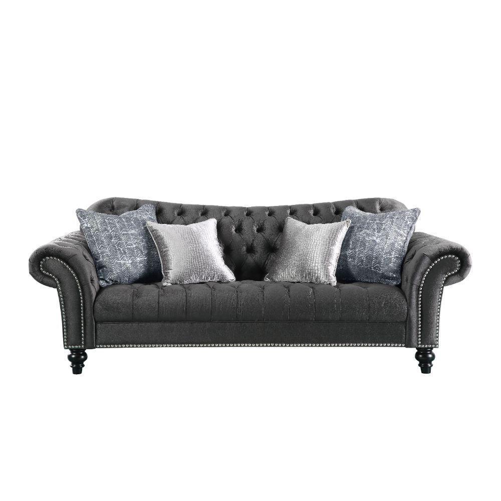 ACME Gaura Sofa w/4 Pillows, Dark Gray Velvet FredCo
