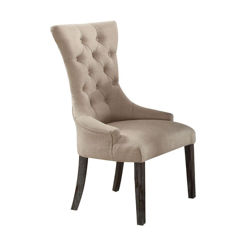 ACME Gerardo Dining Chair (Set-2), Beige Linen & Weathered Espresso FredCo