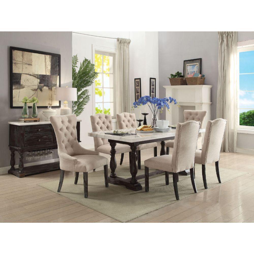 ACME Gerardo Dining Table, White Marble & Weathered Espresso FredCo