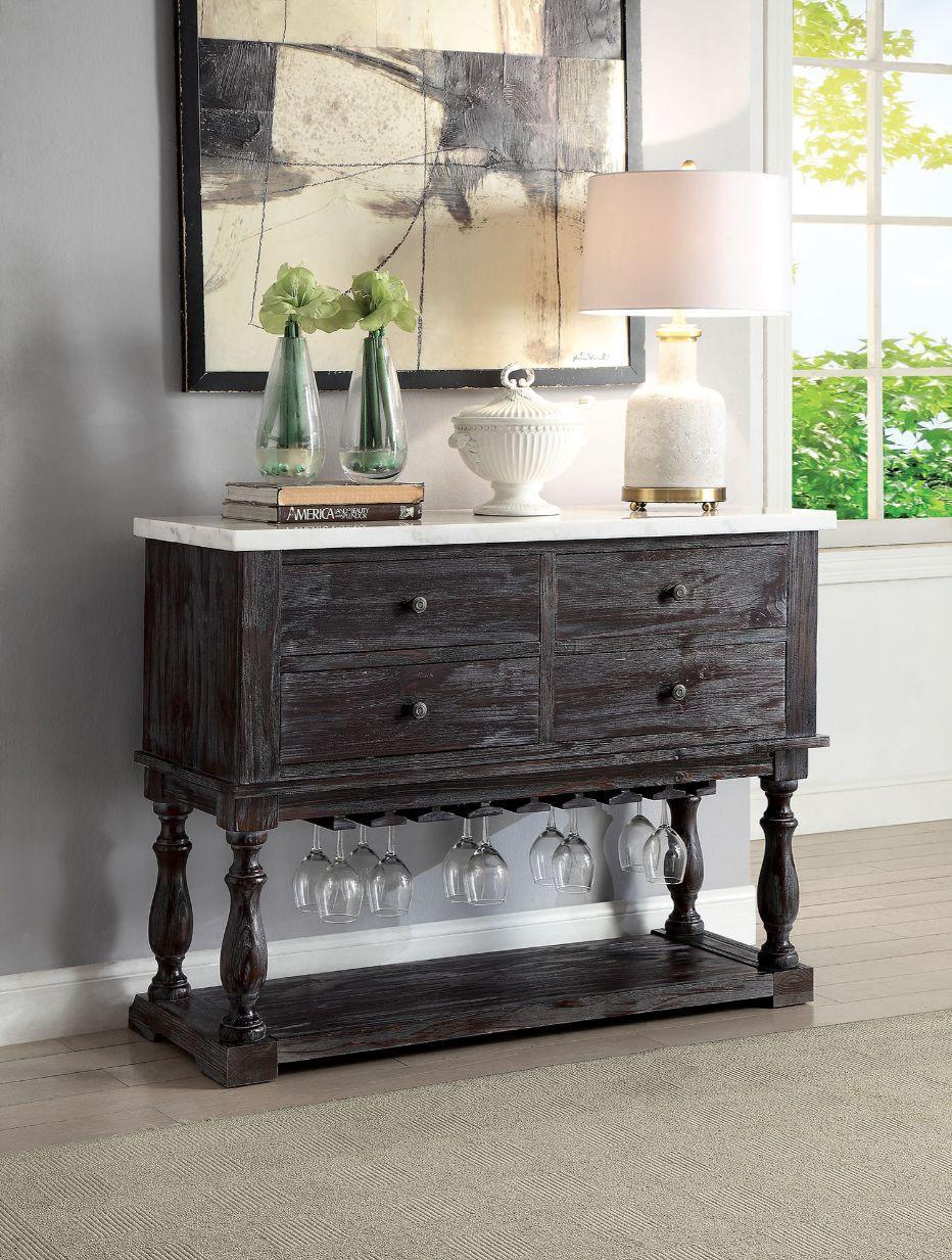 ACME Gerardo Server, White Marble & Weathered Espresso FredCo