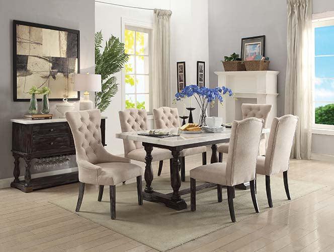 ACME Gerardo Side Chair (Set-2), Beige Linen & Weathered Espresso FredCo