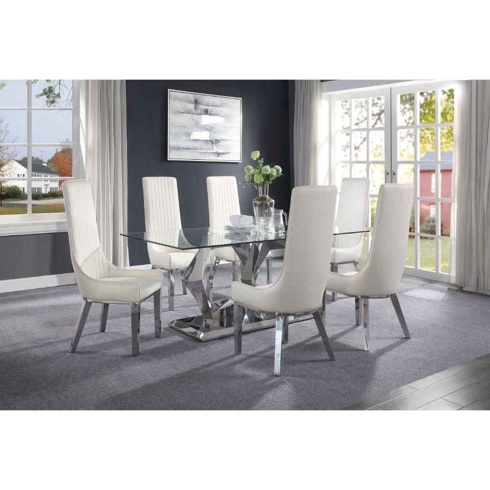 ACME Gianna Dining Table, Clear Glass & Stainless Steel FredCo
