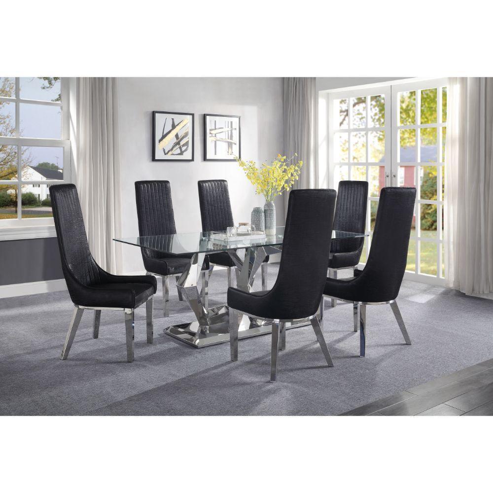 ACME Gianna Dining Table, Clear Glass & Stainless Steel FredCo