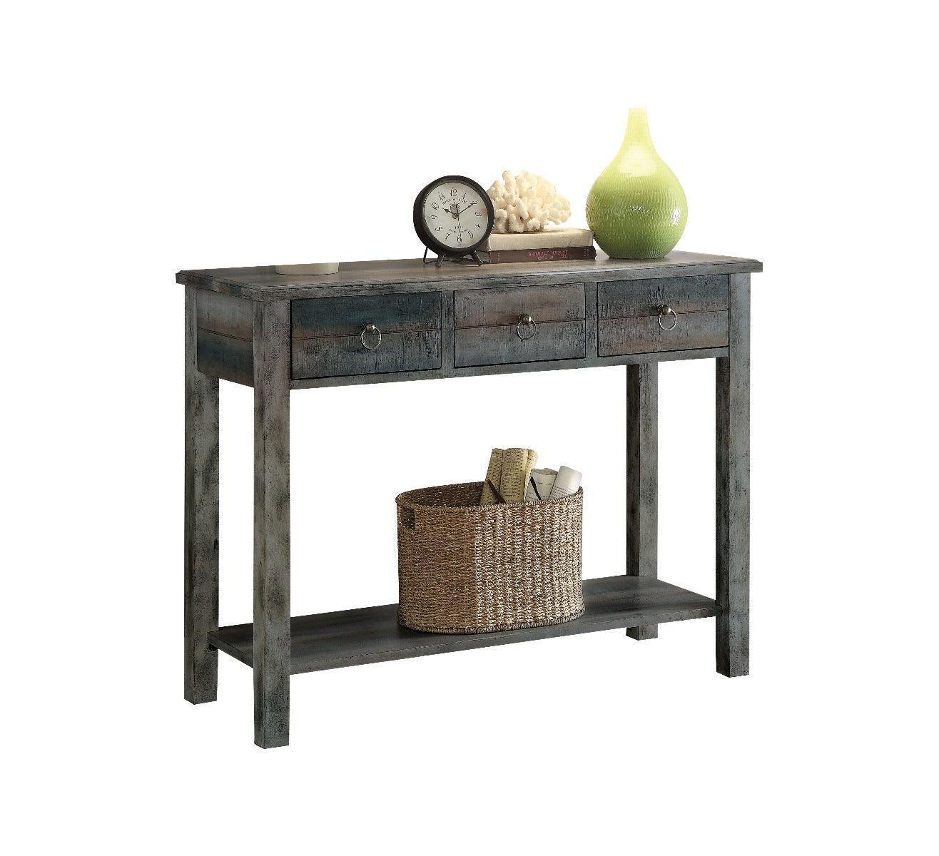 ACME Glancio Console Table, Antique Gray & Teal FredCo