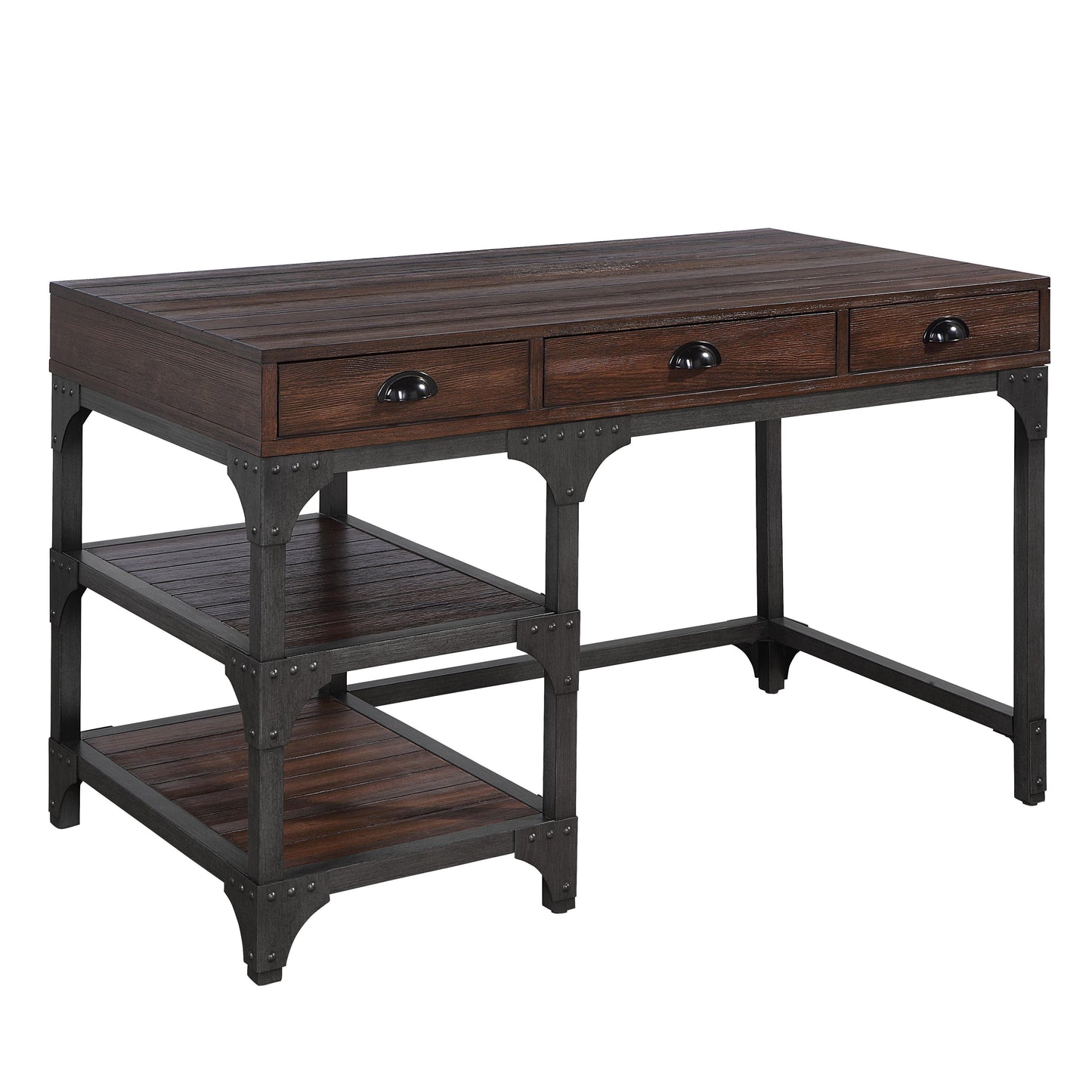 ACME Gorden Writing Desk, Espresso Oak Finish & Antique Black Metal FredCo