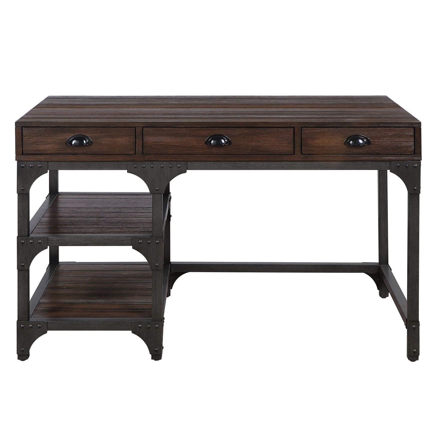 ACME Gorden Writing Desk, Espresso Oak Finish & Antique Black Metal FredCo