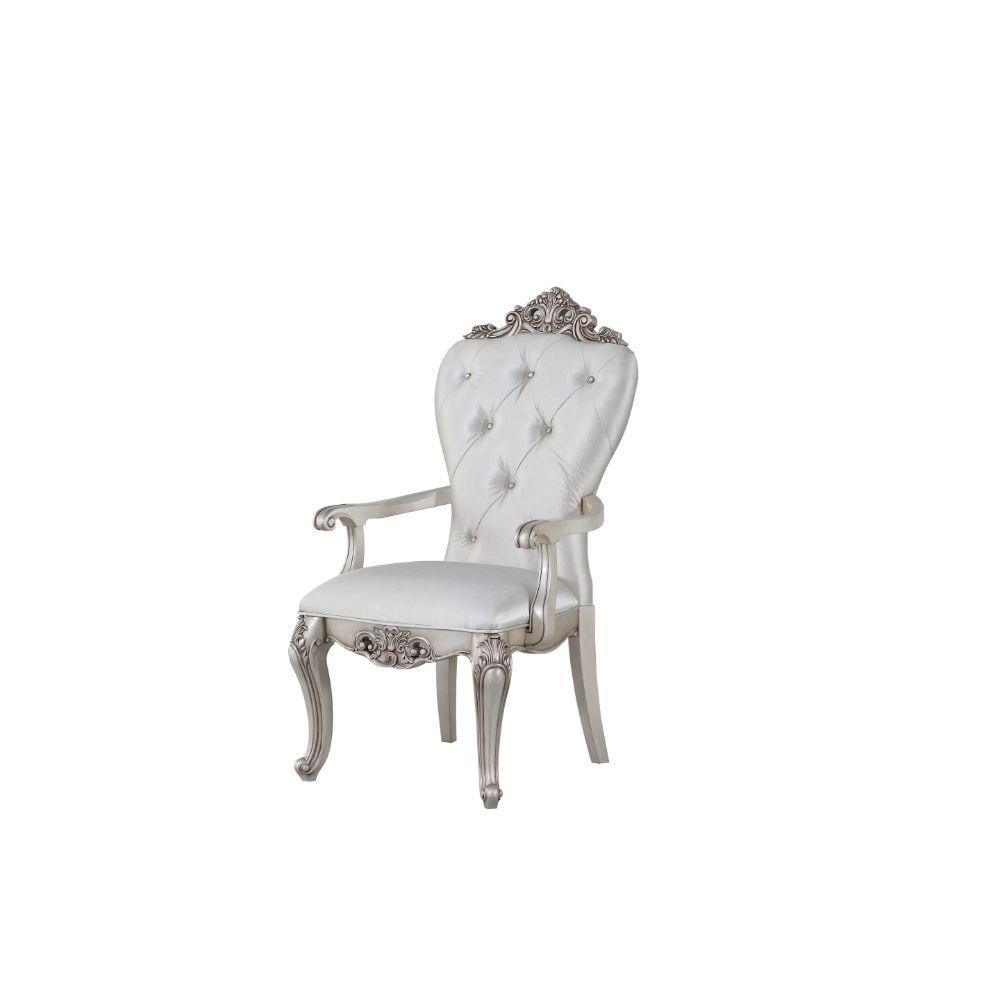 ACME Gorsedd Arm Chair (Set-2), Cream Fabric & Antique White FredCo