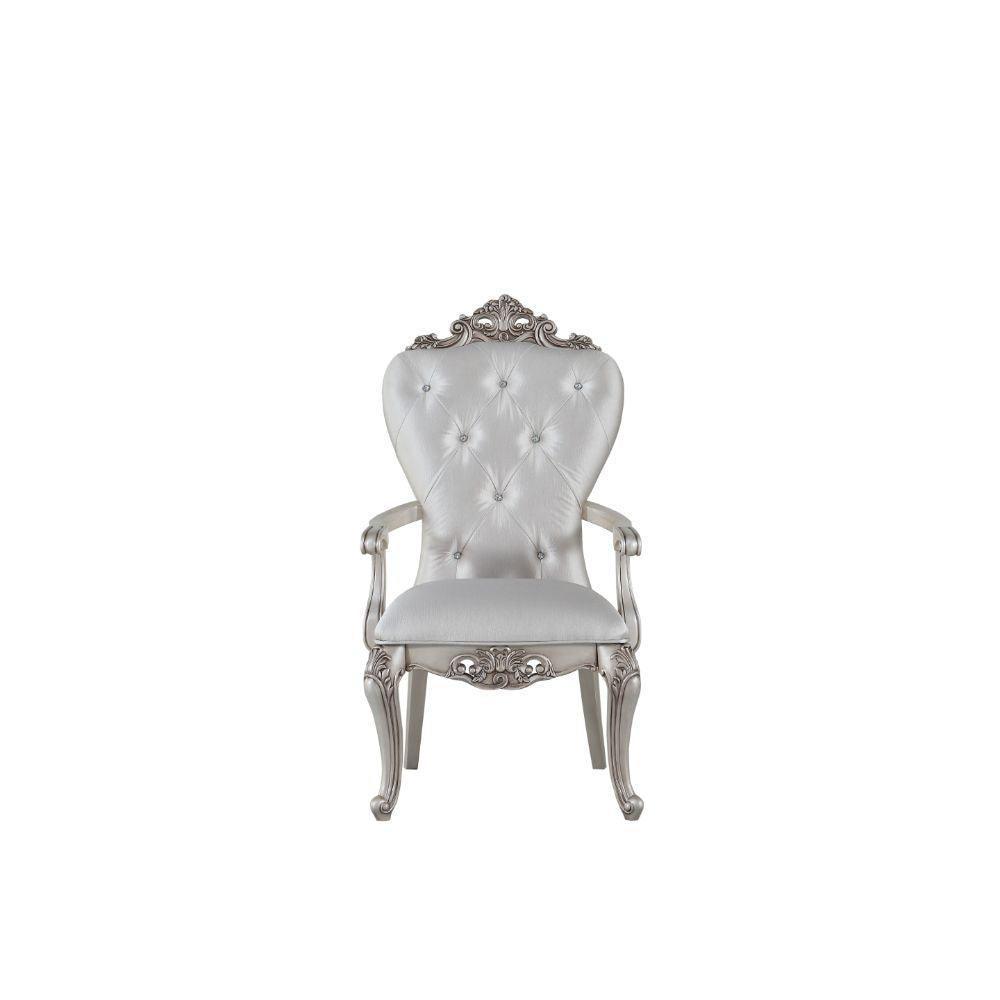 ACME Gorsedd Arm Chair (Set-2), Cream Fabric & Antique White FredCo