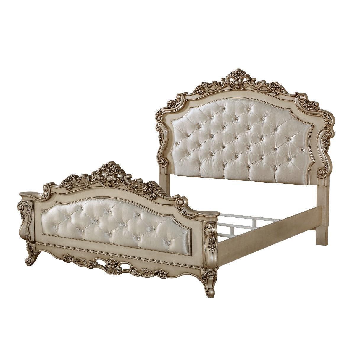 ACME Gorsedd California King Bed, Fabric & Antique White 27434CK FredCo