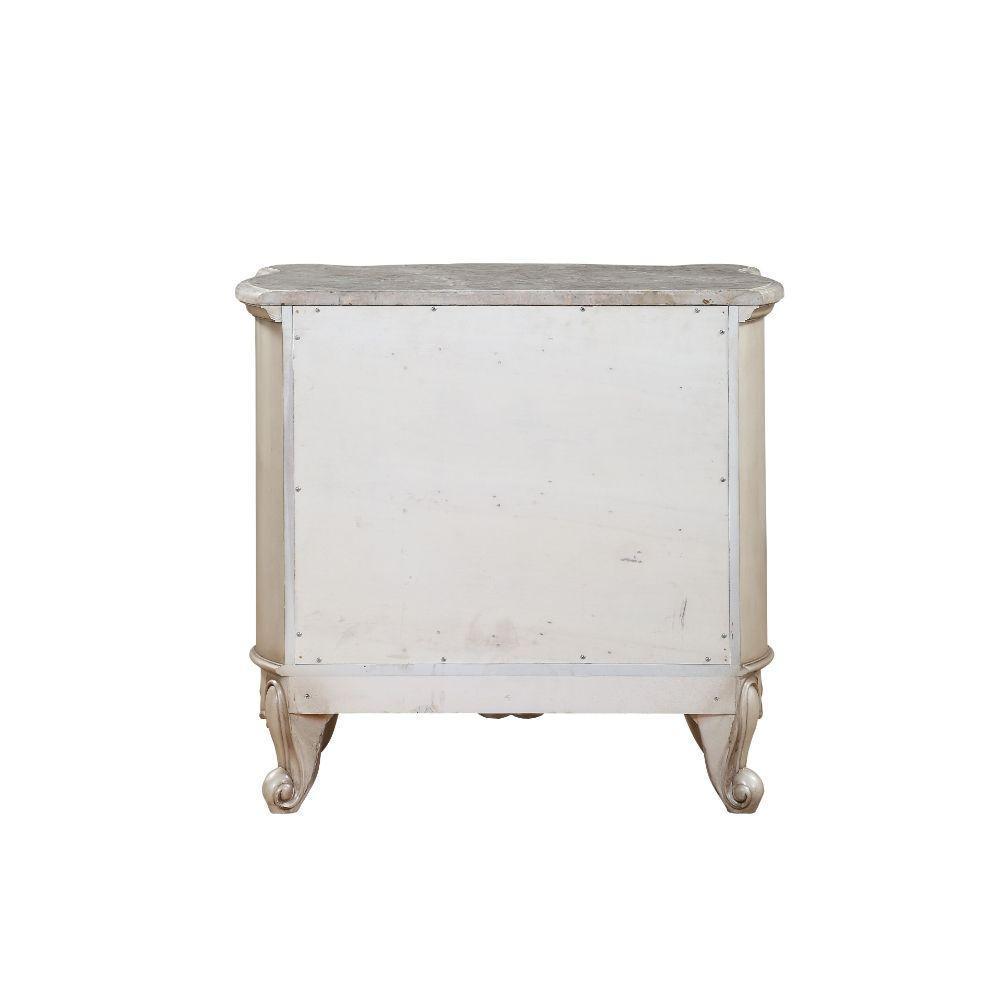 ACME Gorsedd Nightstand w/Marble Top, Marble & Antique White FredCo