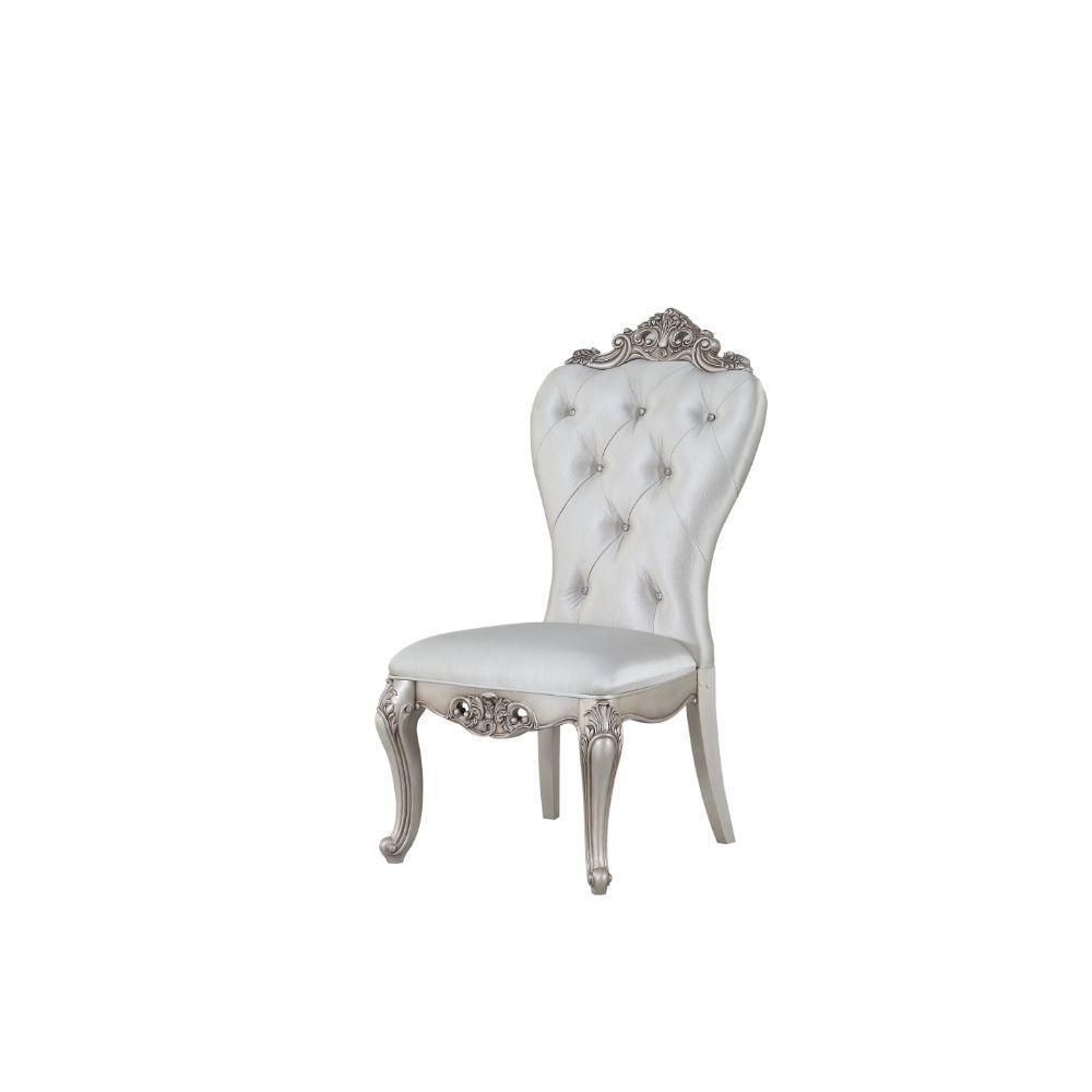 ACME Gorsedd Side Chair (Set-2), Cream Fabric & Antique White FredCo