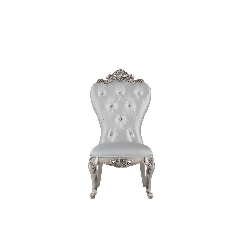 ACME Gorsedd Side Chair (Set-2), Cream Fabric & Antique White FredCo
