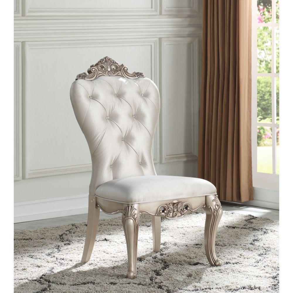 ACME Gorsedd Side Chair (Set-2), Cream Fabric & Antique White FredCo
