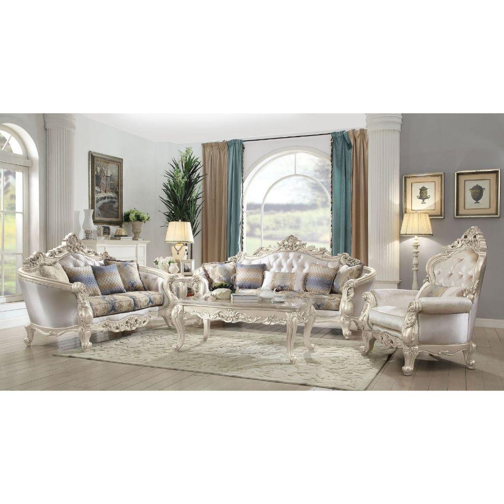 ACME Gorsedd Sofa w/5 Pillows, Fabric & Antique White FredCo