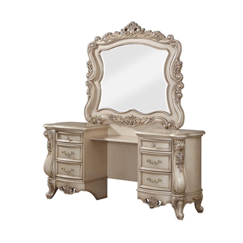 ACME Gorsedd Vanity Desk & Mirror, Antique White FredCo