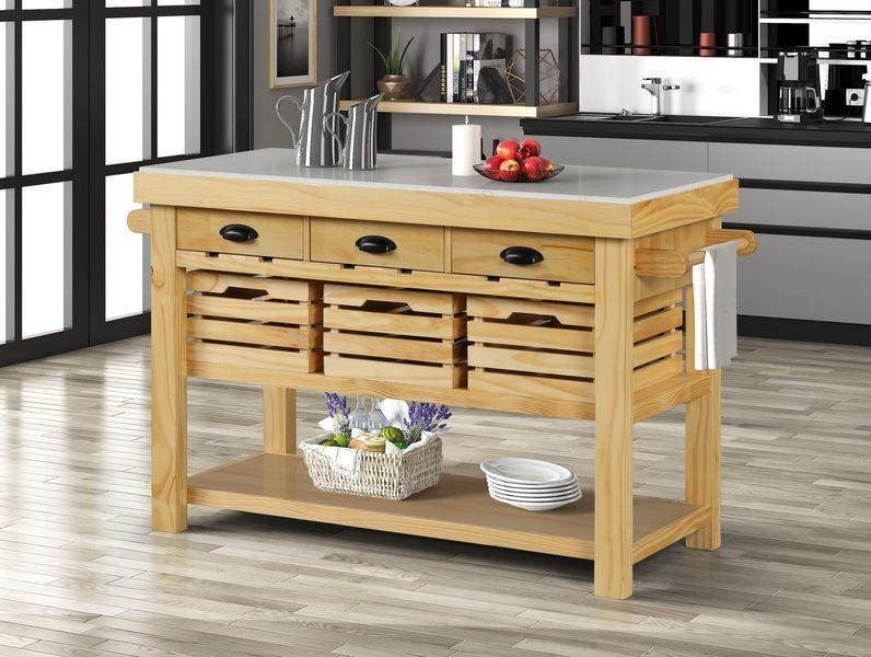 ACME Grovaam Kitchen Island, Marble & Natural Finish FredCo