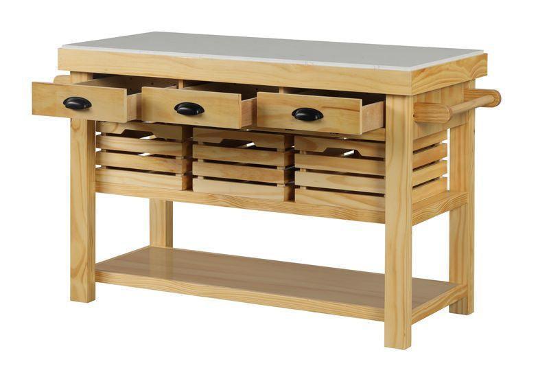 ACME Grovaam Kitchen Island, Marble & Natural Finish FredCo