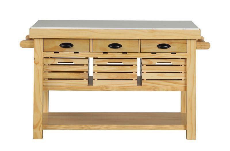 ACME Grovaam Kitchen Island, Marble & Natural Finish FredCo