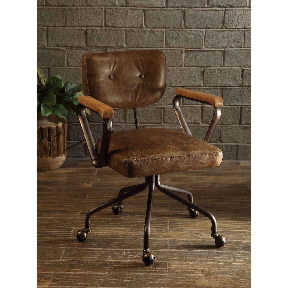 ACME Hallie Executive Office Chair, Vintage Whiskey Top Grain Leather FredCo