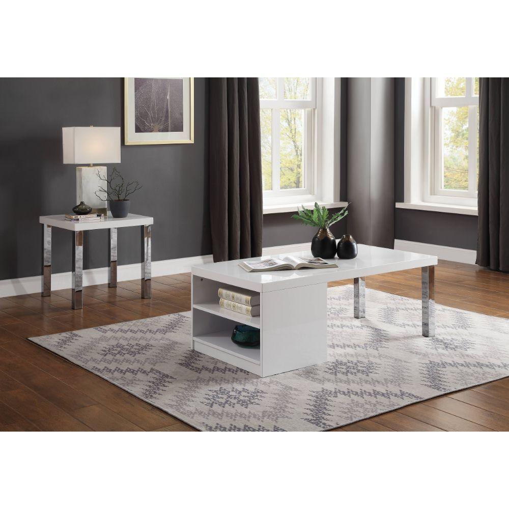 ACME Harta Coffee Table, White High Gloss & Chrome FredCo