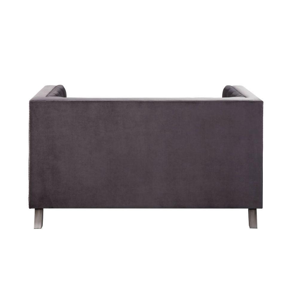 ACME Hegio Loveseat w/2 Pillows, Gray Velvet FredCo
