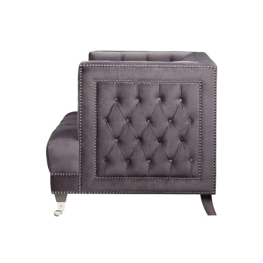 ACME Hegio Loveseat w/2 Pillows, Gray Velvet FredCo