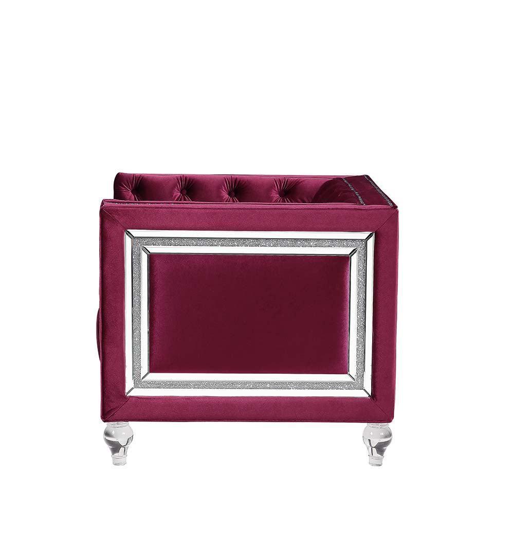 ACME Heibero Loveseat w/2 Pillows, Burgundy Velvet FredCo