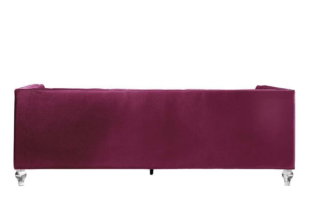 ACME Heibero Sofa w/2 Pillows, Burgundy Velvet FredCo