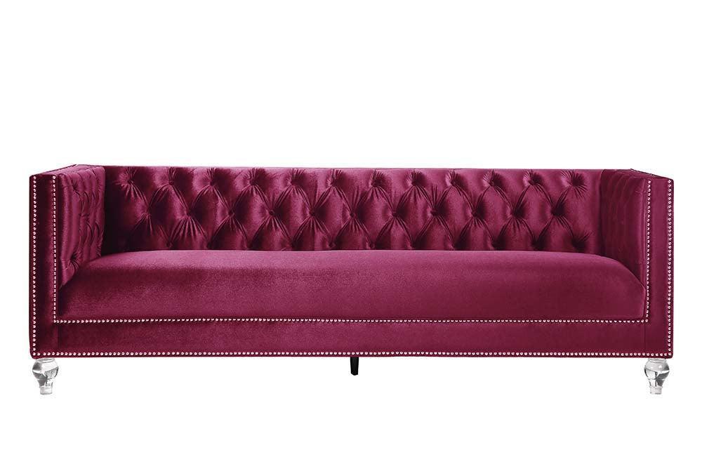 ACME Heibero Sofa w/2 Pillows, Burgundy Velvet FredCo