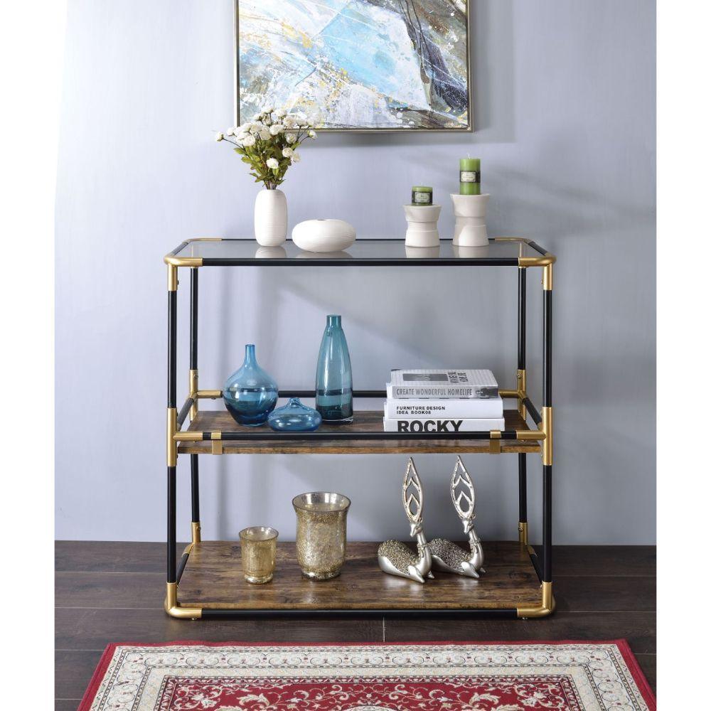 ACME Heleris Console Table, Black/Gold & Smoky Glass FredCo