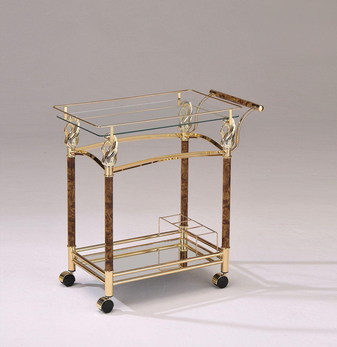 ACME Helmut Serving Cart, Gold Plated & Clear Glass FredCo