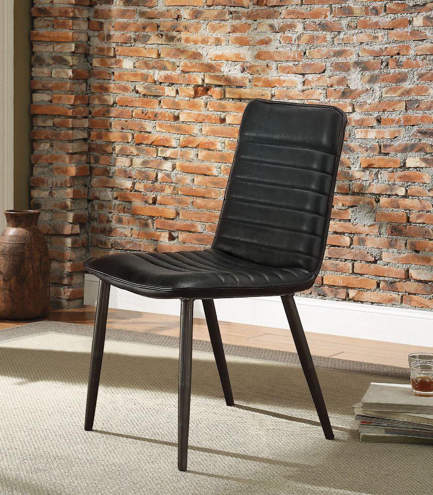 ACME Hosmer Side Chair (Set-2), Black Top Grain Leather & Antique Black FredCo